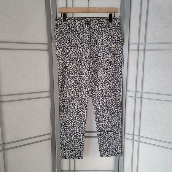 Brooks Brothers Pant Natalie Fit Pants Black with White w Purple Flowers Size 2 - Picture 1 of 6